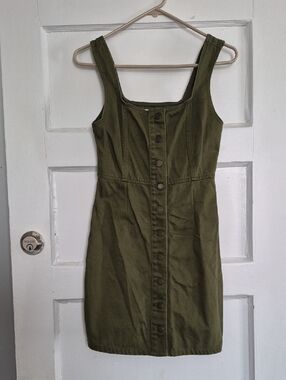 Urban Outfitters Olive Army Green Button-Front Denim Mini Dress 90s